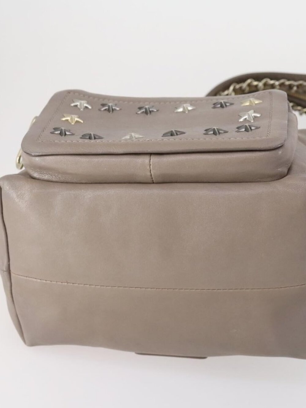 Jimmy Choo Studs Backpack Leather Beige Gold Auth BA7708 - Picture 6 of 16